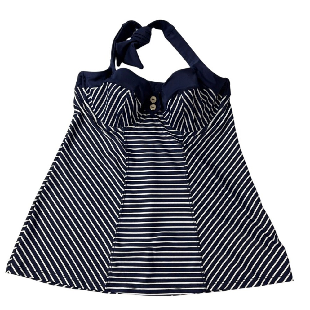 Panache Womens Swim Tankini 30E Navy White Britt Stripe Halter Underwire SW0921